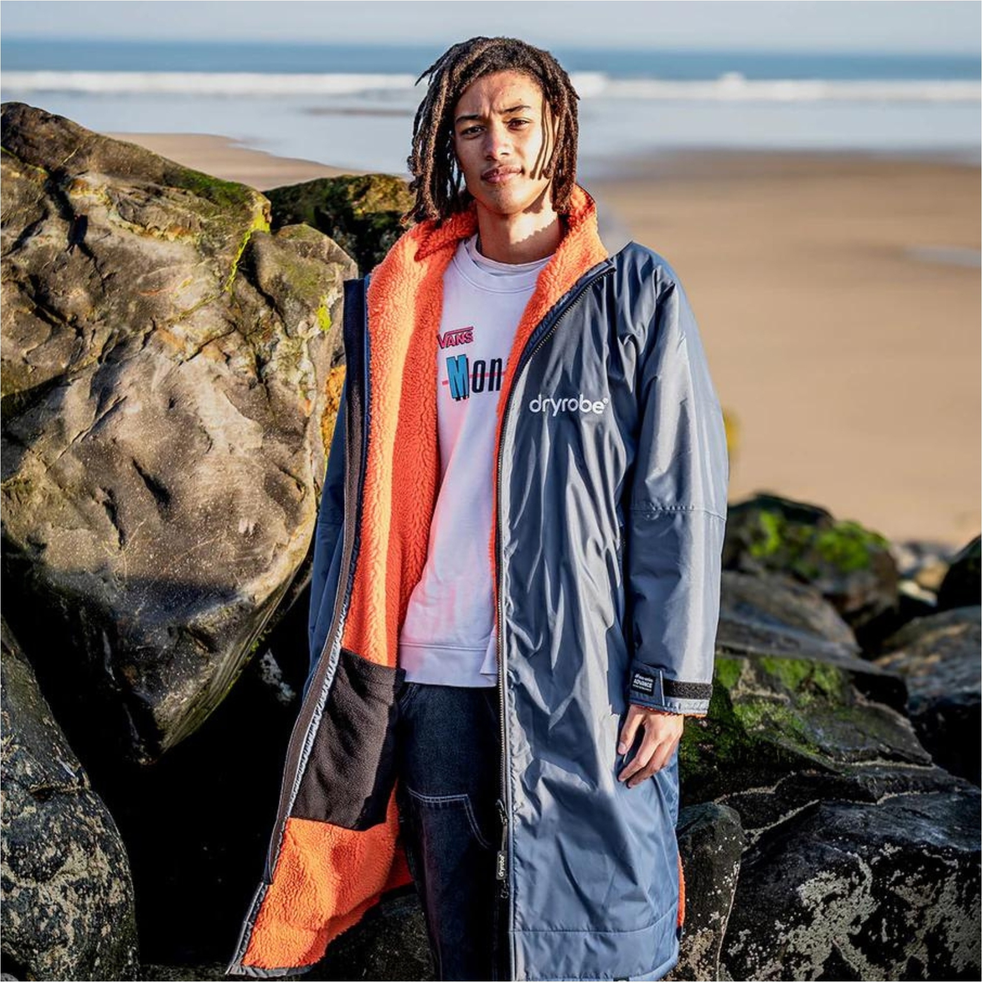 2026 Dryrobe Advance Peignoir à Manches Longues DALSV3 - Gris Foncé / Orange